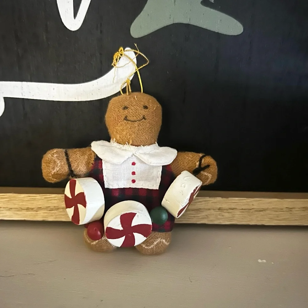 Burlap Gingerbread Man Stuffed Plaid Christmas Ornament